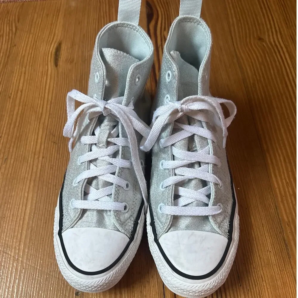 Converse All Star Chuck Taylor silver metallic‎ high top youth sneakers SIZE 5